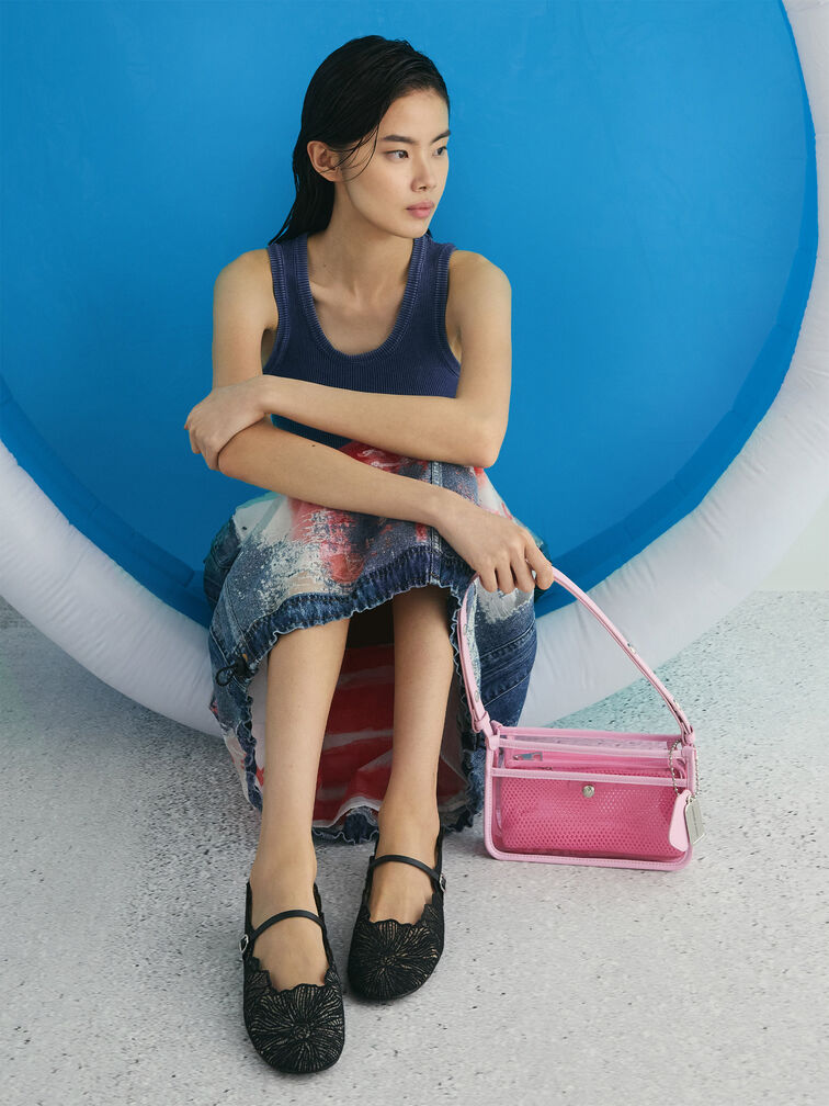Norah See-Through Mesh Shoulder Bag, Bubble Gum Pink, hi-res