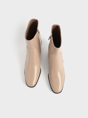 Slant Heel Ankle Boots, Sand, hi-res
