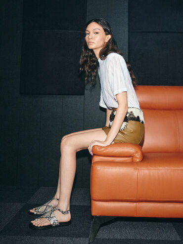 Snake-Print Ankle-Strap Toe-Ring Sandals, Animal Print Natural, hi-res