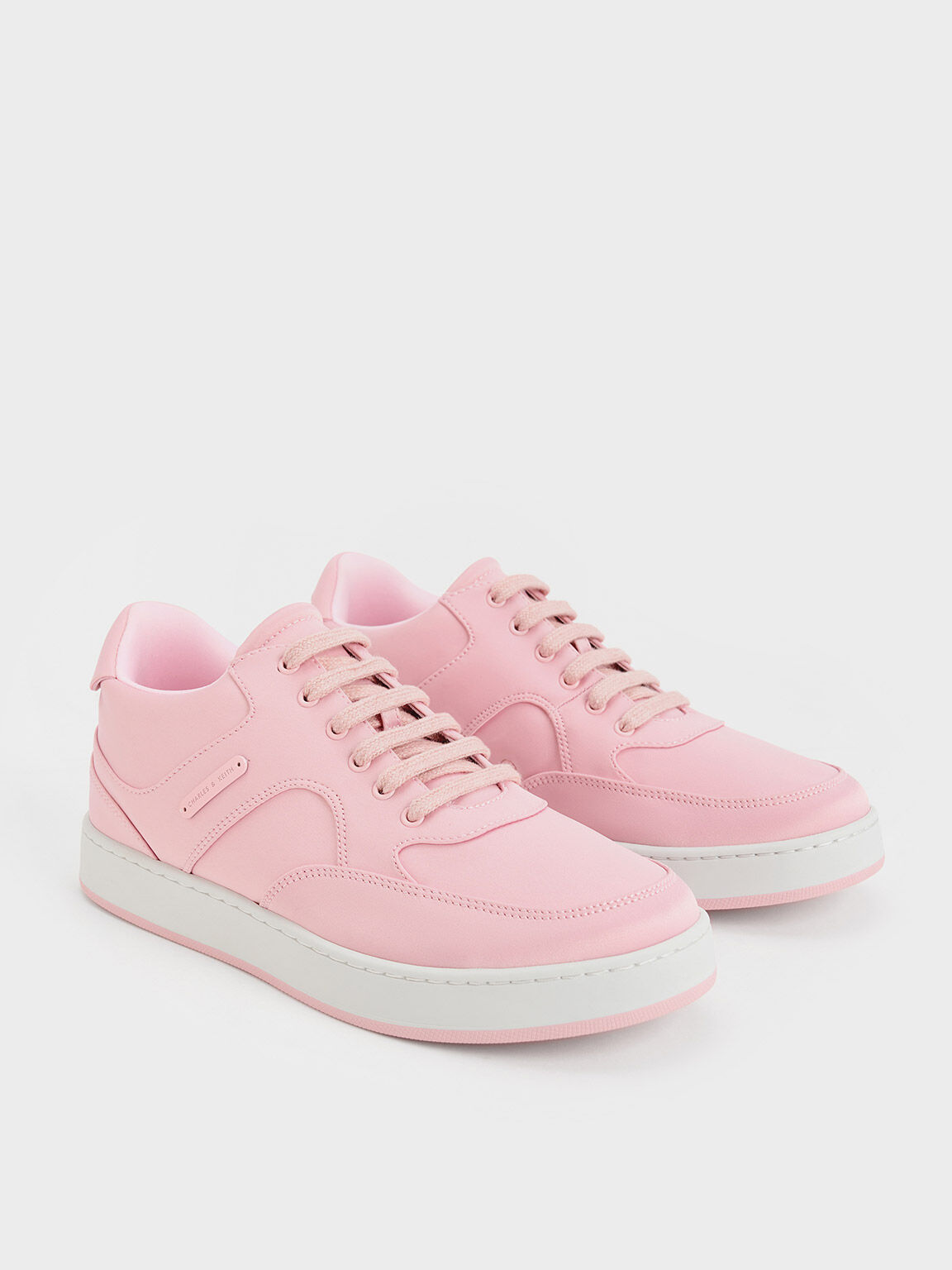 Pink lace up sneakers deals