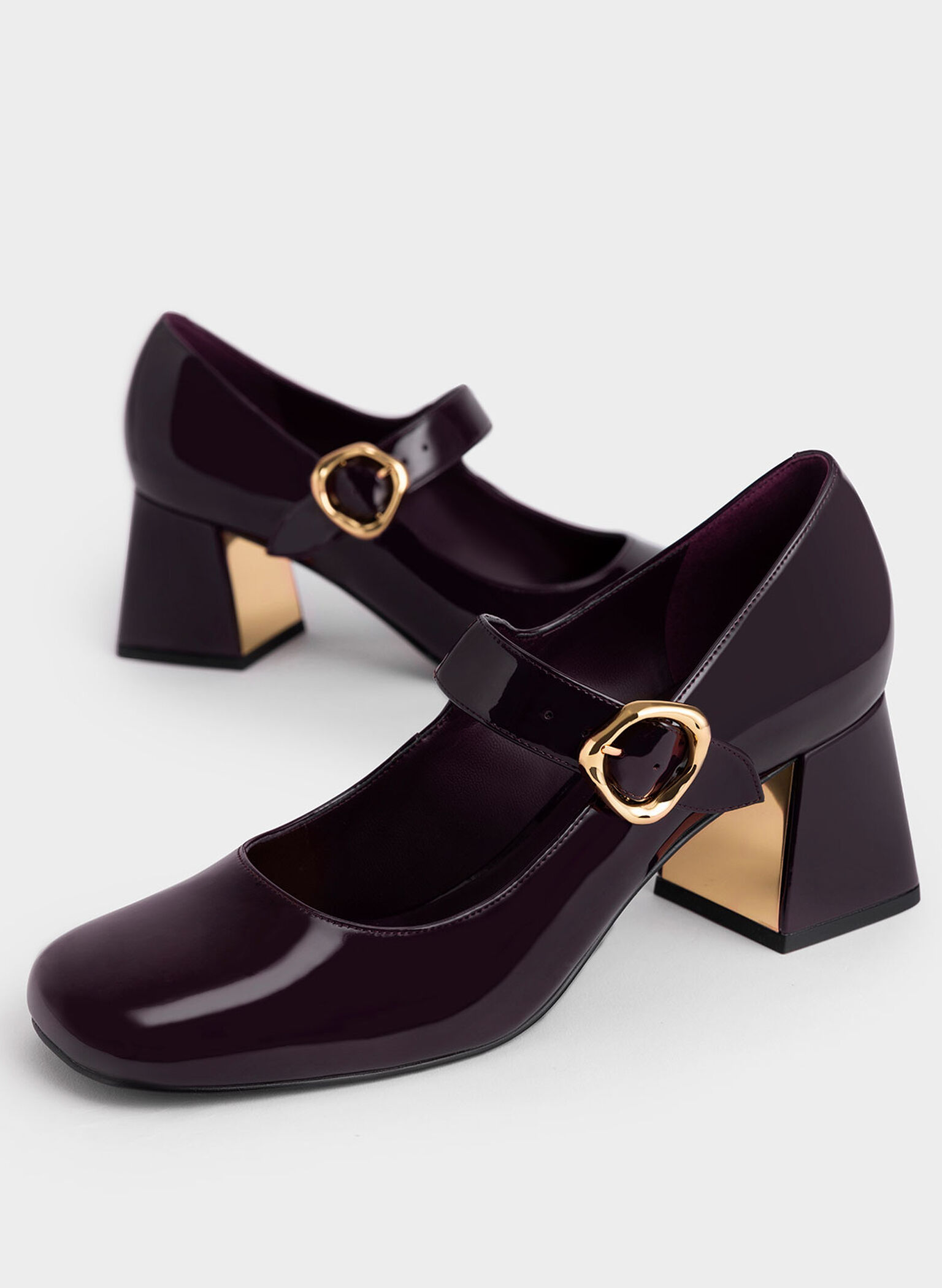 Patent Buckled Mary Jane Pumps, Maroon, hi-res