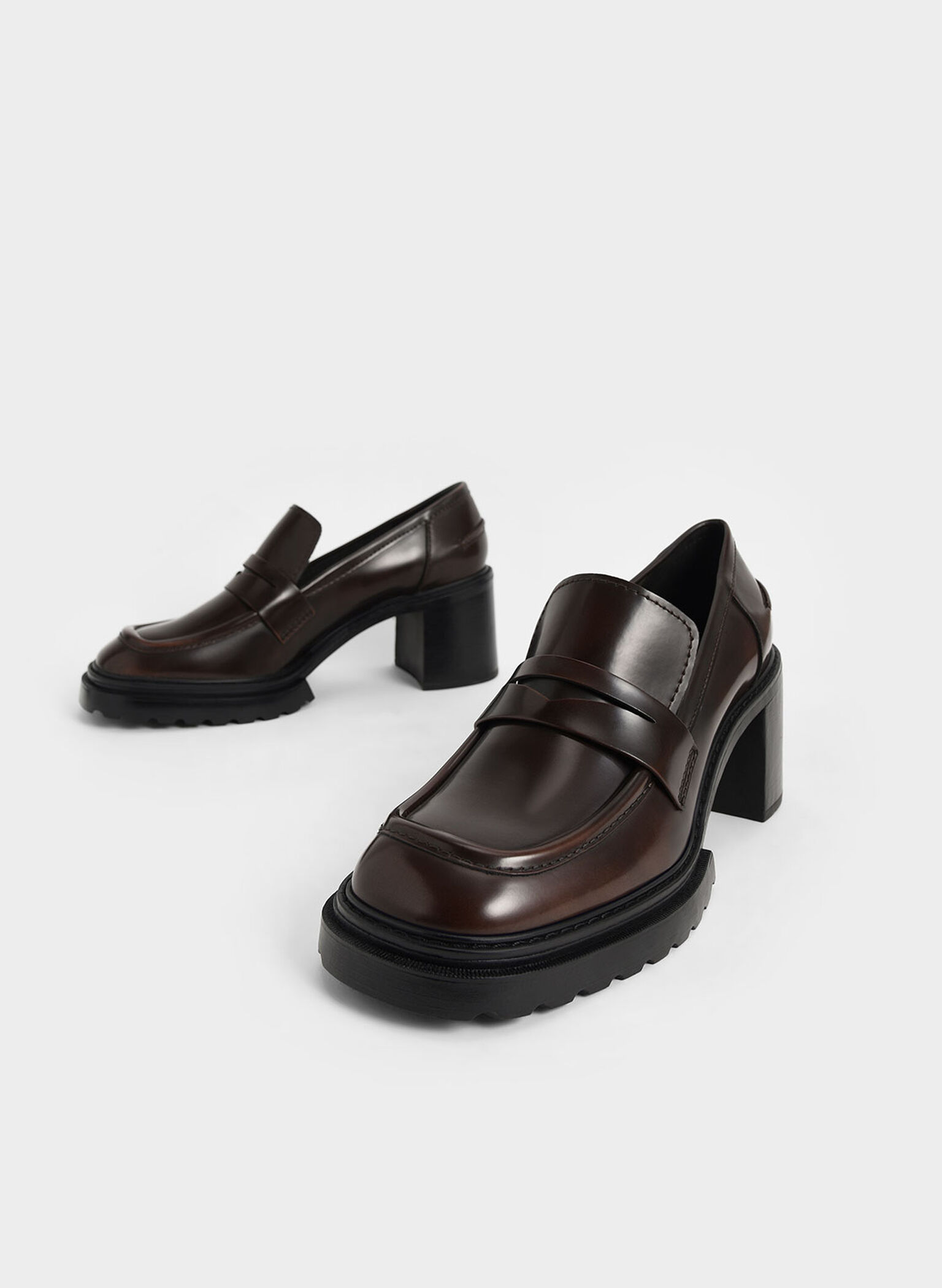 Penny Loafer Pumps, Dark Brown, hi-res