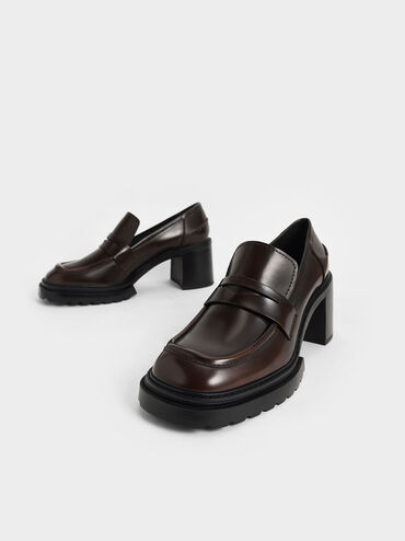 Kaiya Penny Loafer Pumps, Dark Brown, hi-res