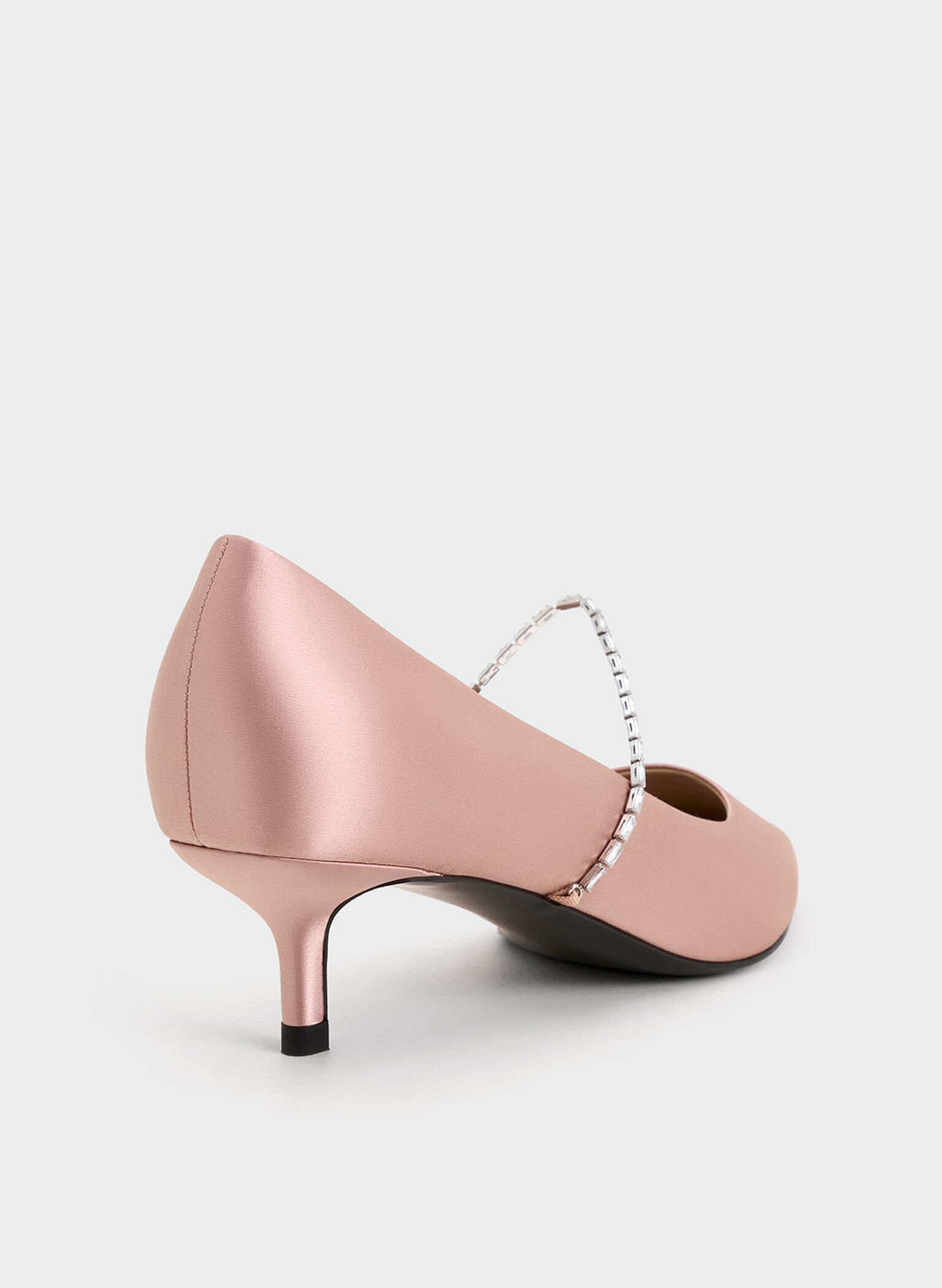 Satin Embellished-Strap Pointed-Toe Pumps, Nude, hi-res