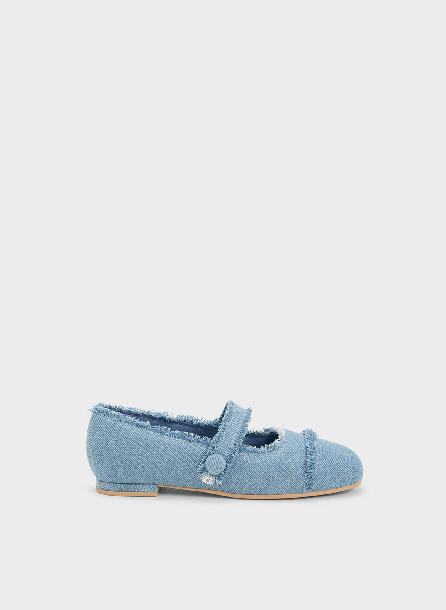 Girls' Denim Mary Jane Flats, Light Blue, hi-res
