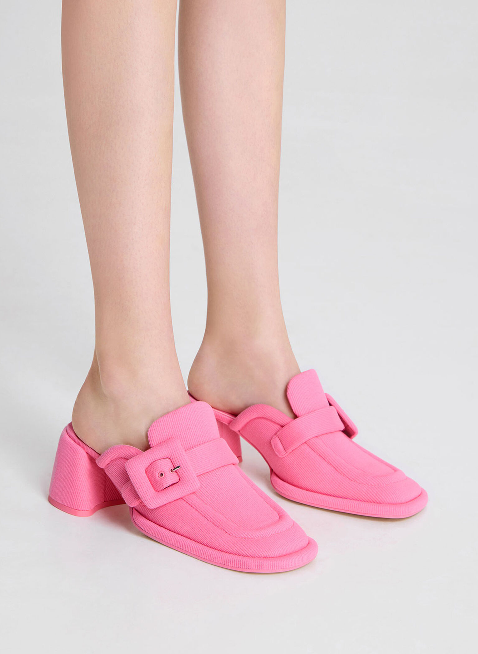 Sinead Woven Buckled Loafer Mules, Pink, hi-res