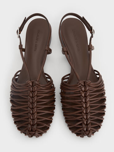 Woven Slingback Caged Sandals, Brown, hi-res