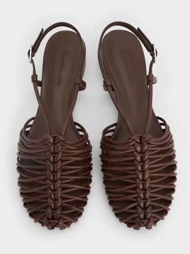 Woven Slingback Caged Sandals, Brown, hi-res