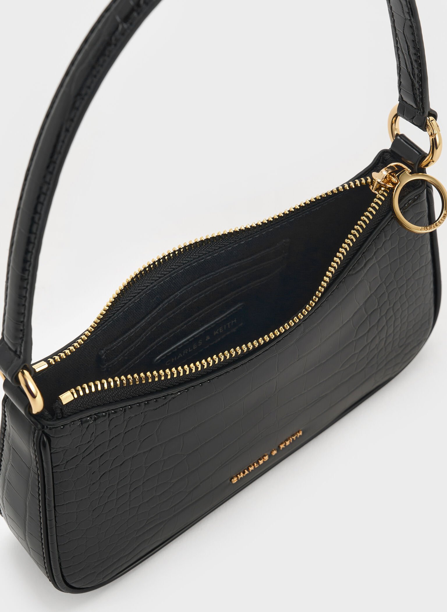 Elspeth Croc-Effect Chain-Link Shoulder Bag, Black Croco, hi-res