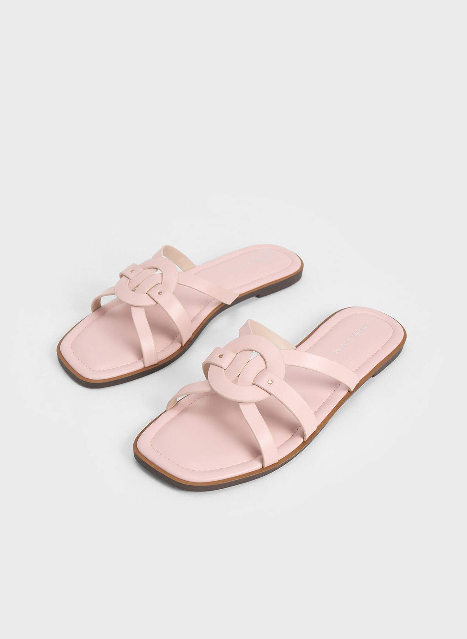 Ring Detail Strappy Flats, Light Pink, hi-res