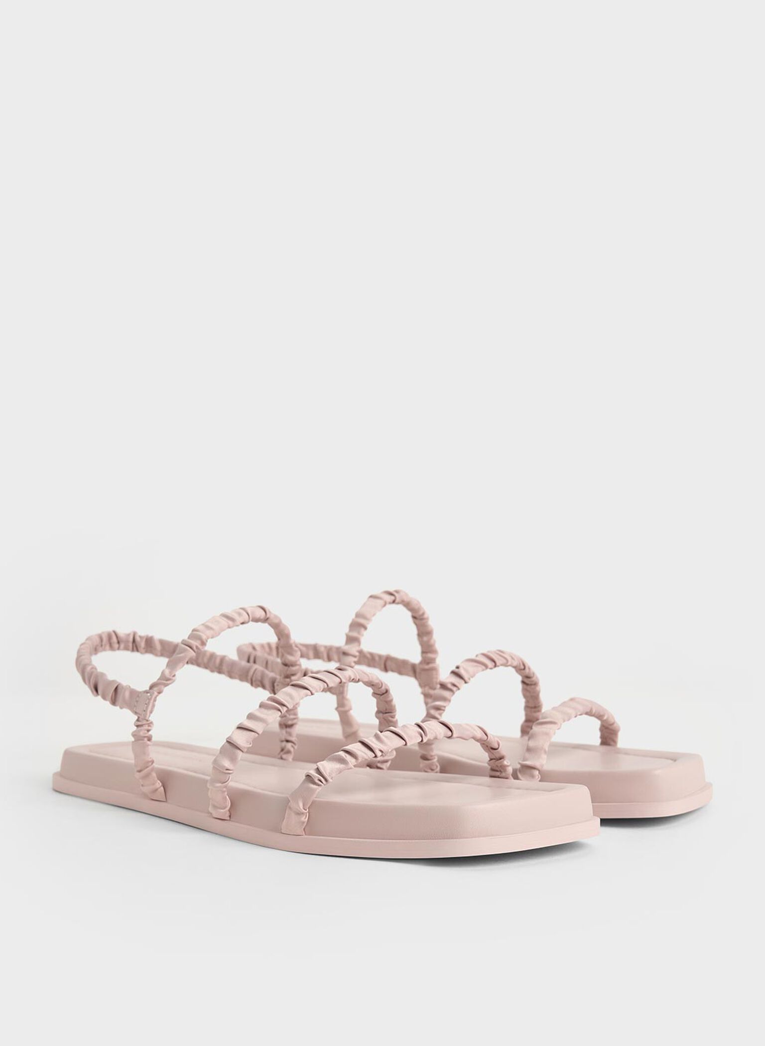 Recycled Polyester Ruched Strappy Sandals, Nude, hi-res