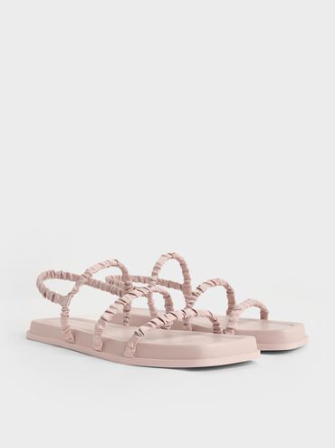 Recycled Polyester Ruched Strappy Sandals, Nude, hi-res