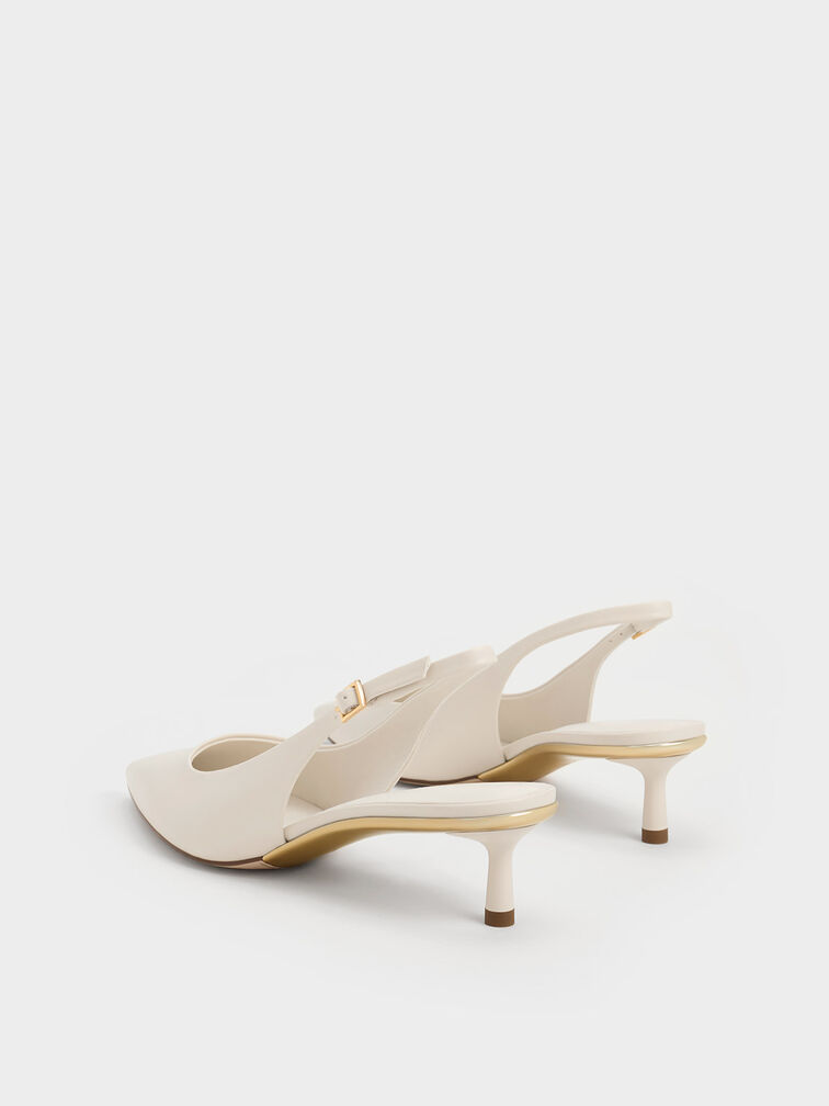 Curtis Pointed-Toe Kitten-Heel Slingback Pumps, Chalk, hi-res
