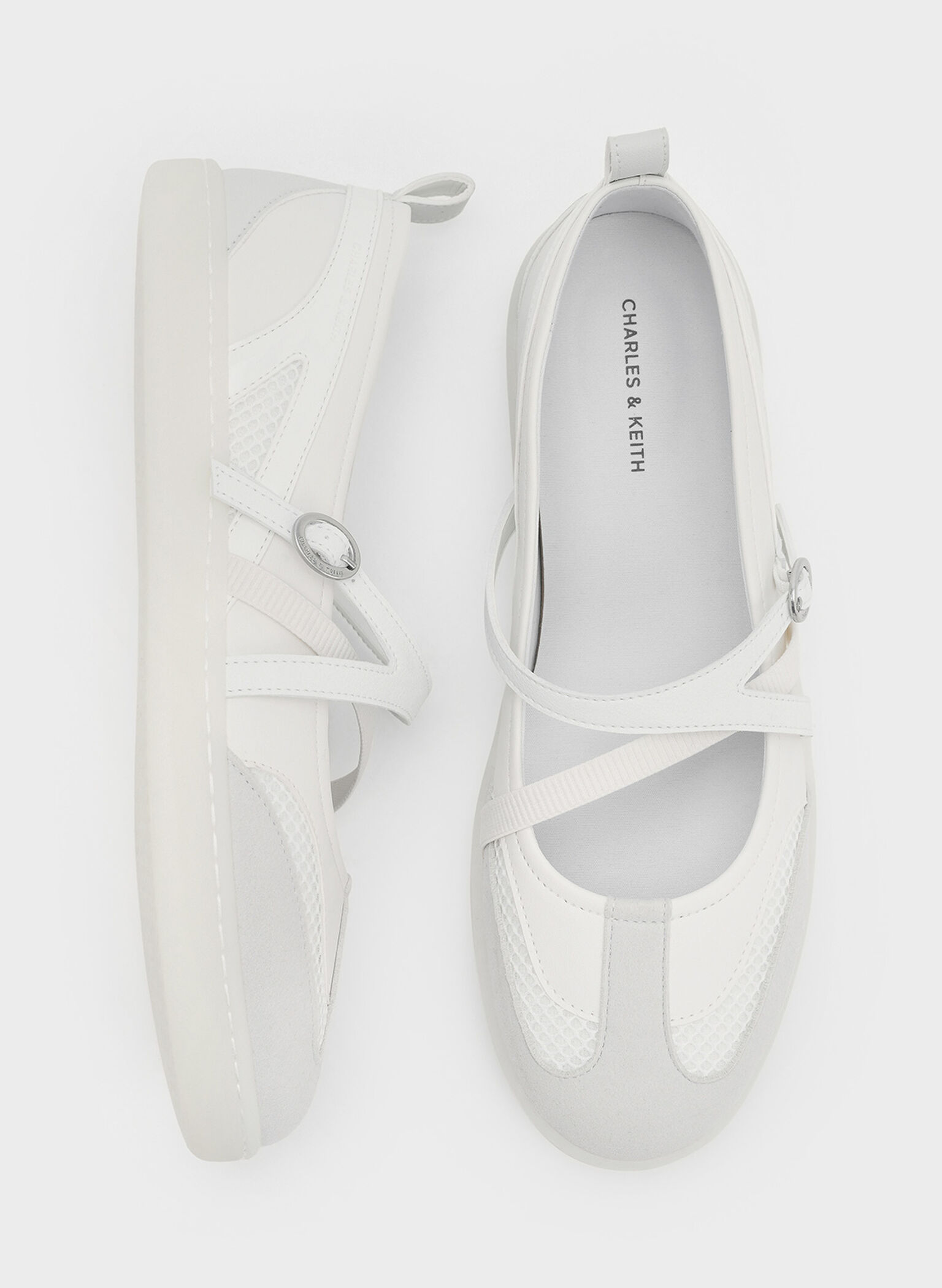 Mesh Two-Tone Ballet Sneakers, White, hi-res