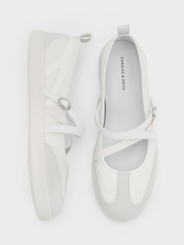 Mesh Two-Tone Ballet Sneakers, White, hi-res