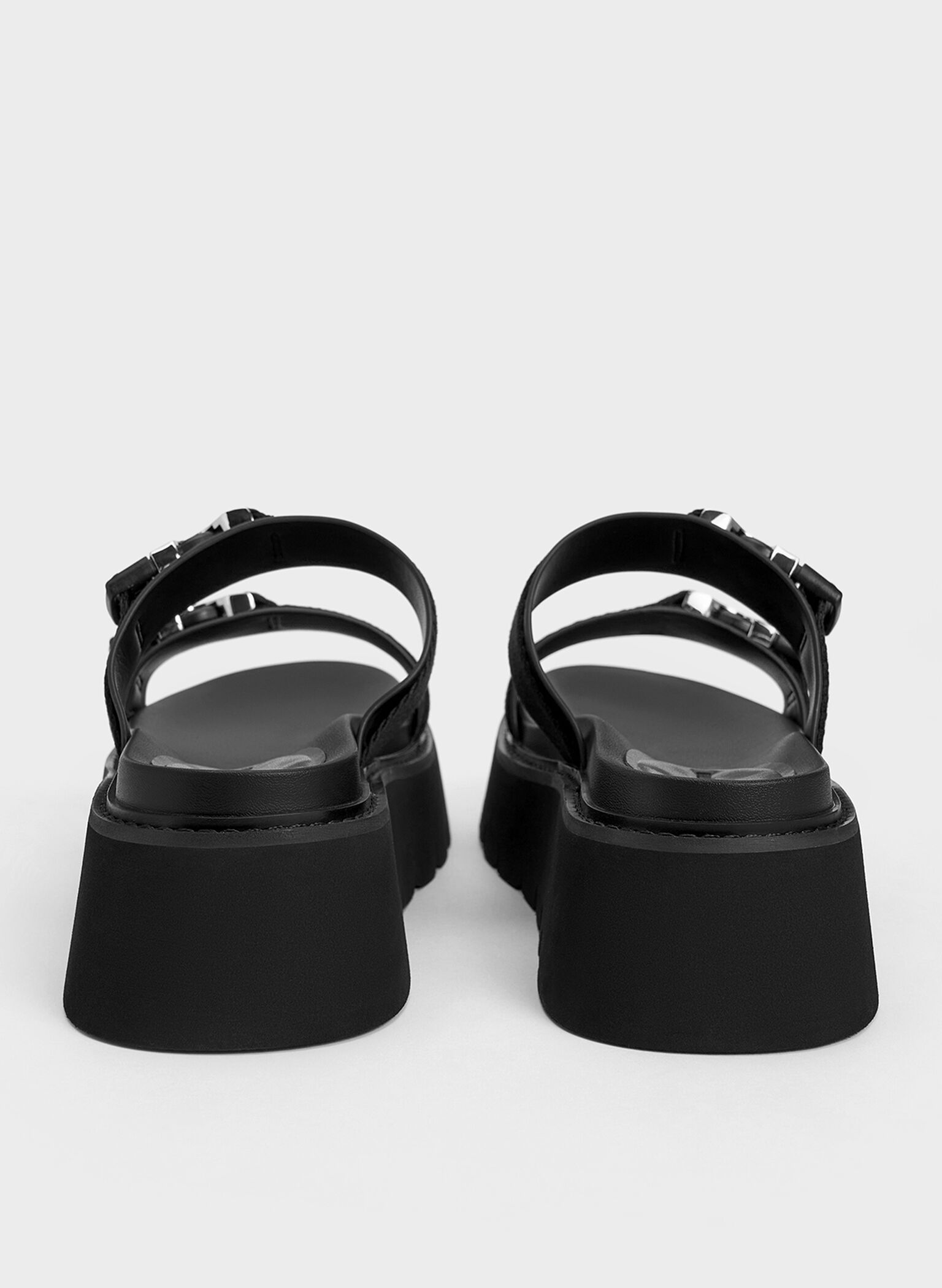 Laine Metallic-Buckle Flatform Sandals, Black, hi-res
