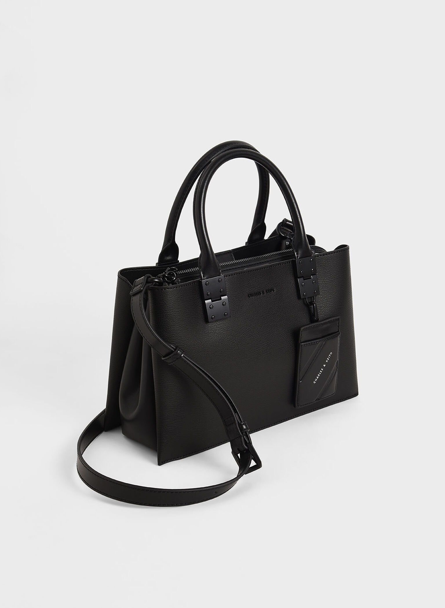 Cameron Double Top Handle Bag, Ultra-Matte Black, hi-res