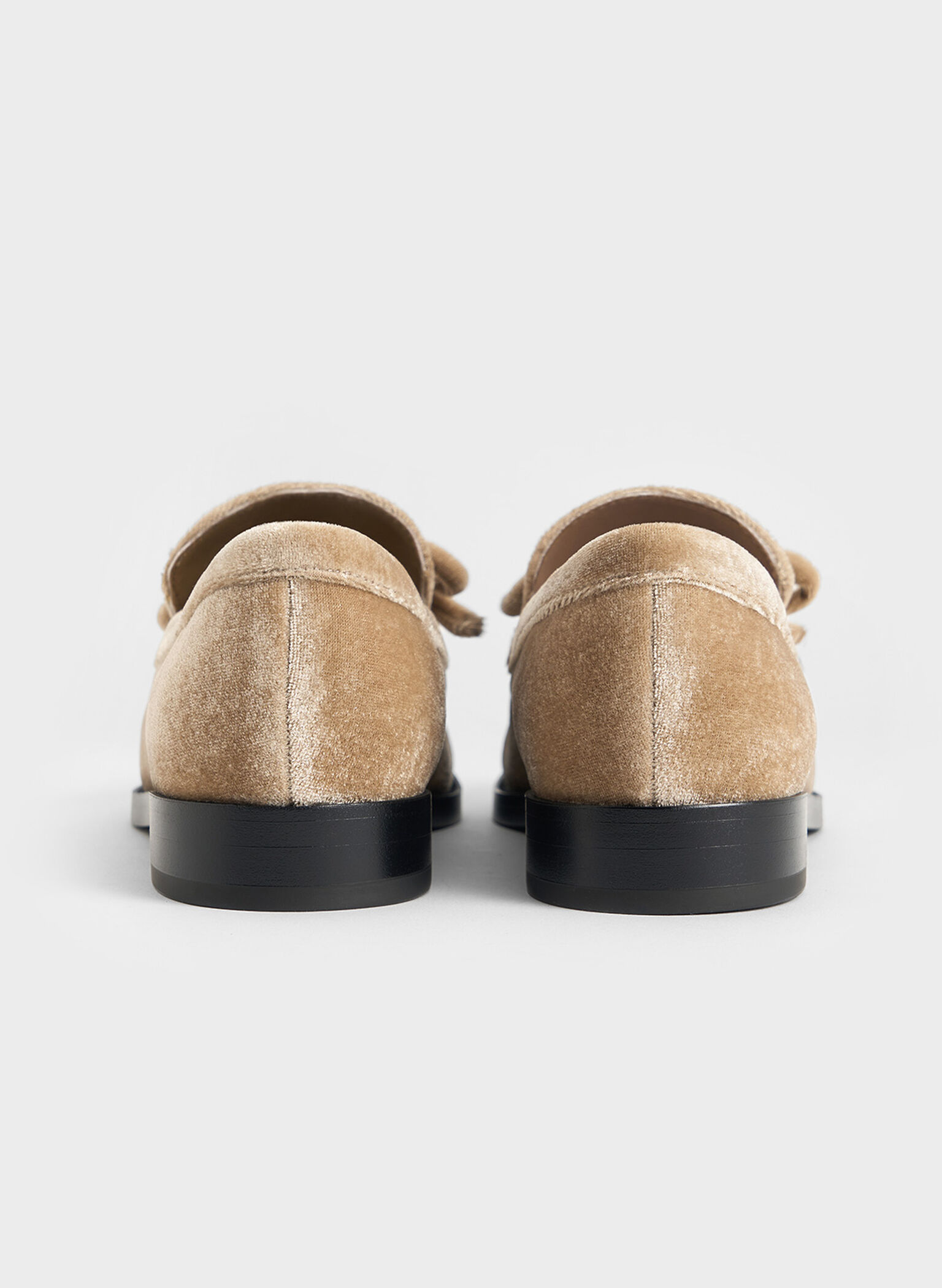 Velvet Bow Loafers, Beige, hi-res