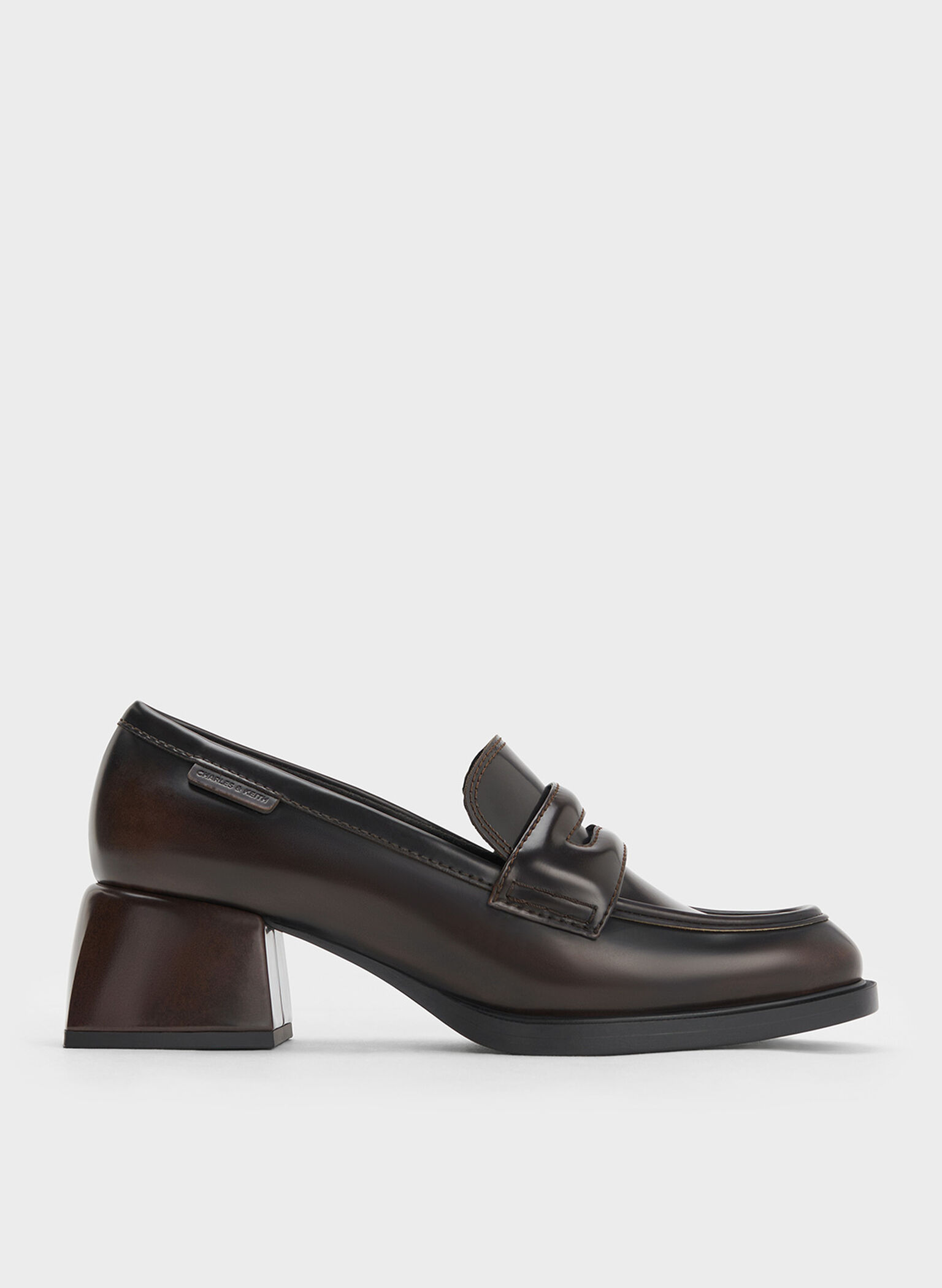 Penny Loafer Trapeze-Heel Pumps, Brown, hi-res