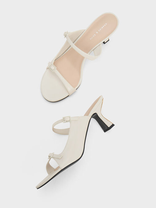 Double Strap Heeled Mules, White, hi-res
