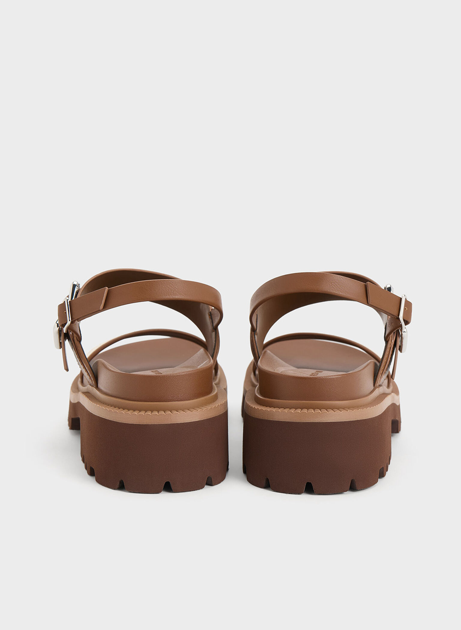 Buckled Platform Slingback Sandals, Caramel, hi-res