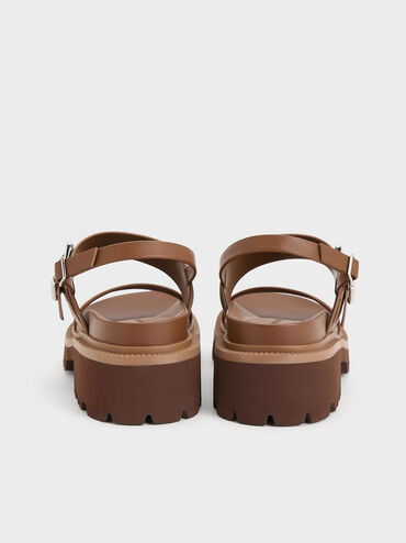 Buckled Platform Slingback Sandals, Caramel, hi-res
