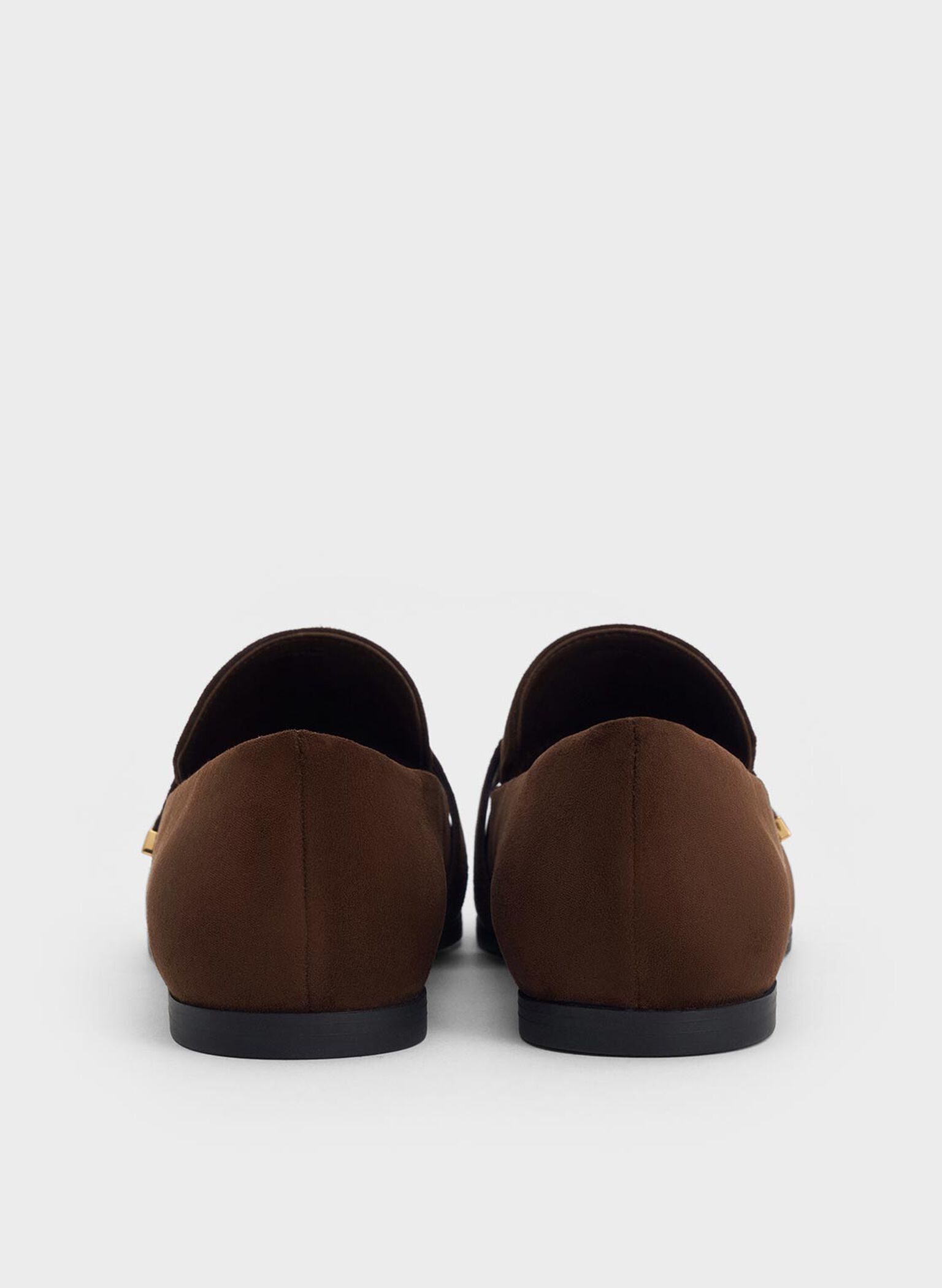 Faux Suede Almond-Toe Flat Loafers, Dark Brown, hi-res