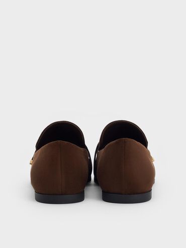 Faux Suede Almond-Toe Flat Loafers, Dark Brown, hi-res