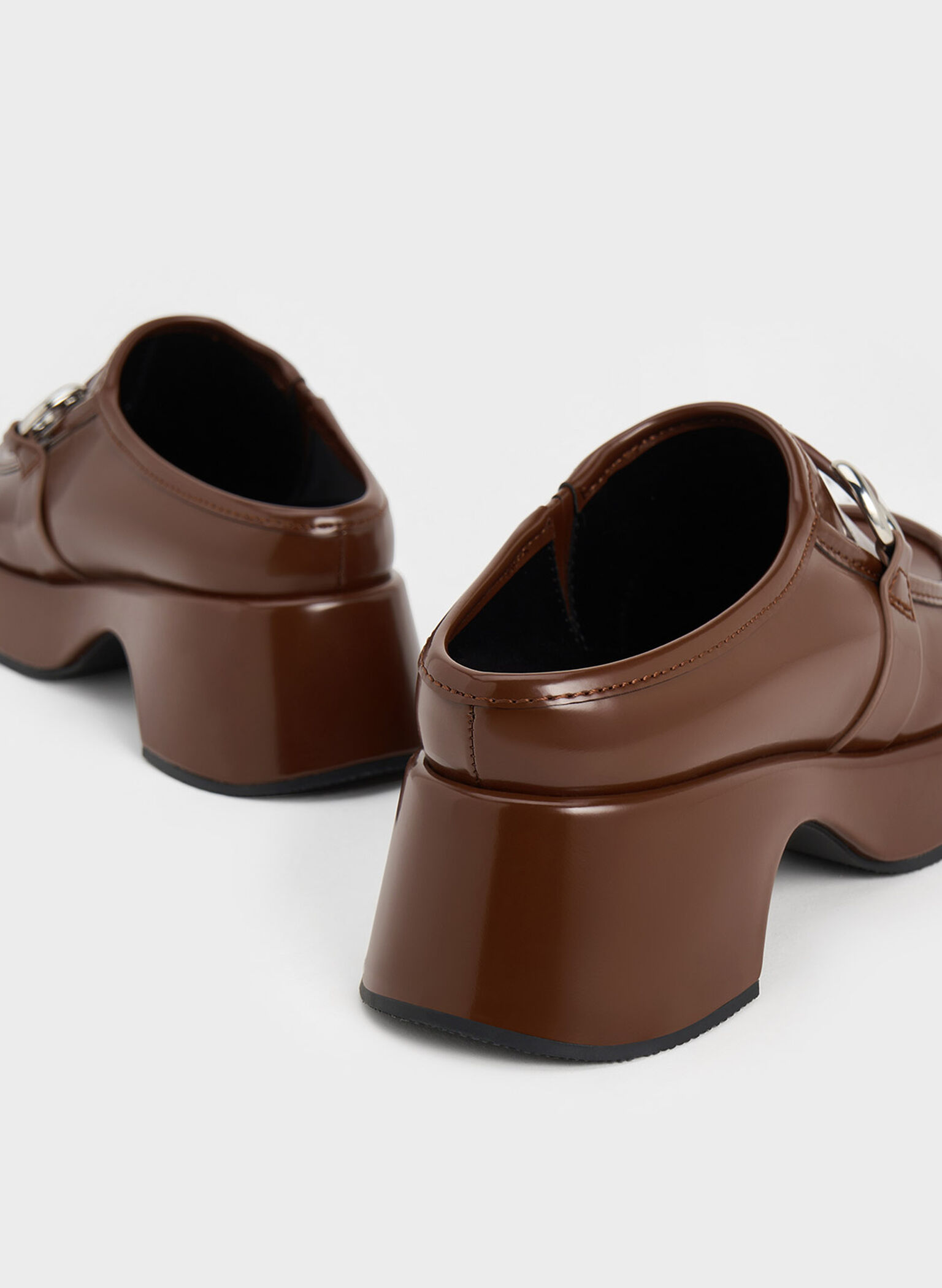 Metallic Accent Platform Mules, Dark Brown, hi-res