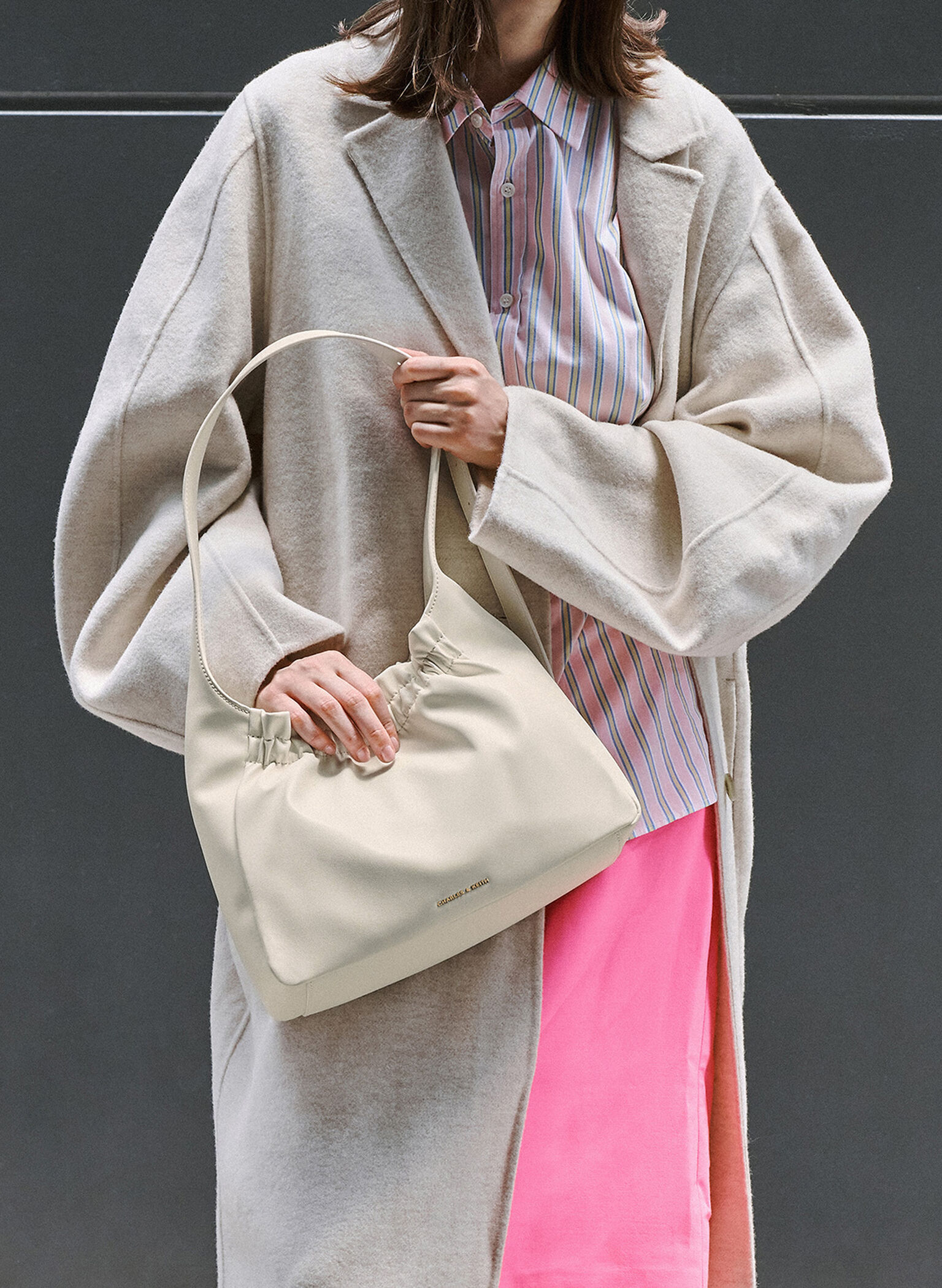 Brigette Ruched Shoulder Bag, Cream, hi-res