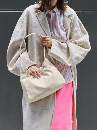 Brigette Ruched Shoulder Bag, Cream, hi-res