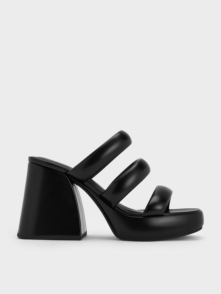 Tattie Puffy-Strap Platform Mules, Black, hi-res