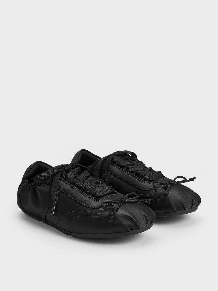 Cece Satin Ruched Bow Sneakers, Black Textured, hi-res