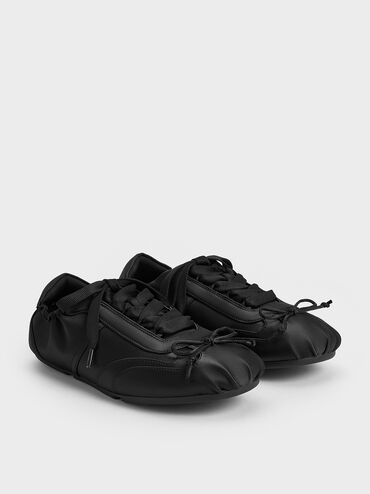 Cece Satin Ruched Bow Sneakers, Black Textured, hi-res