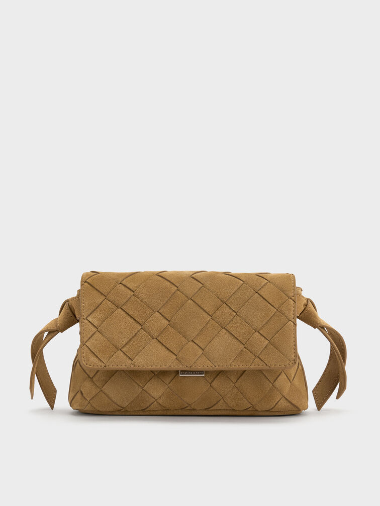 Ivette Recycled Suede Woven Crossbody Bag, Sahara Sand, hi-res