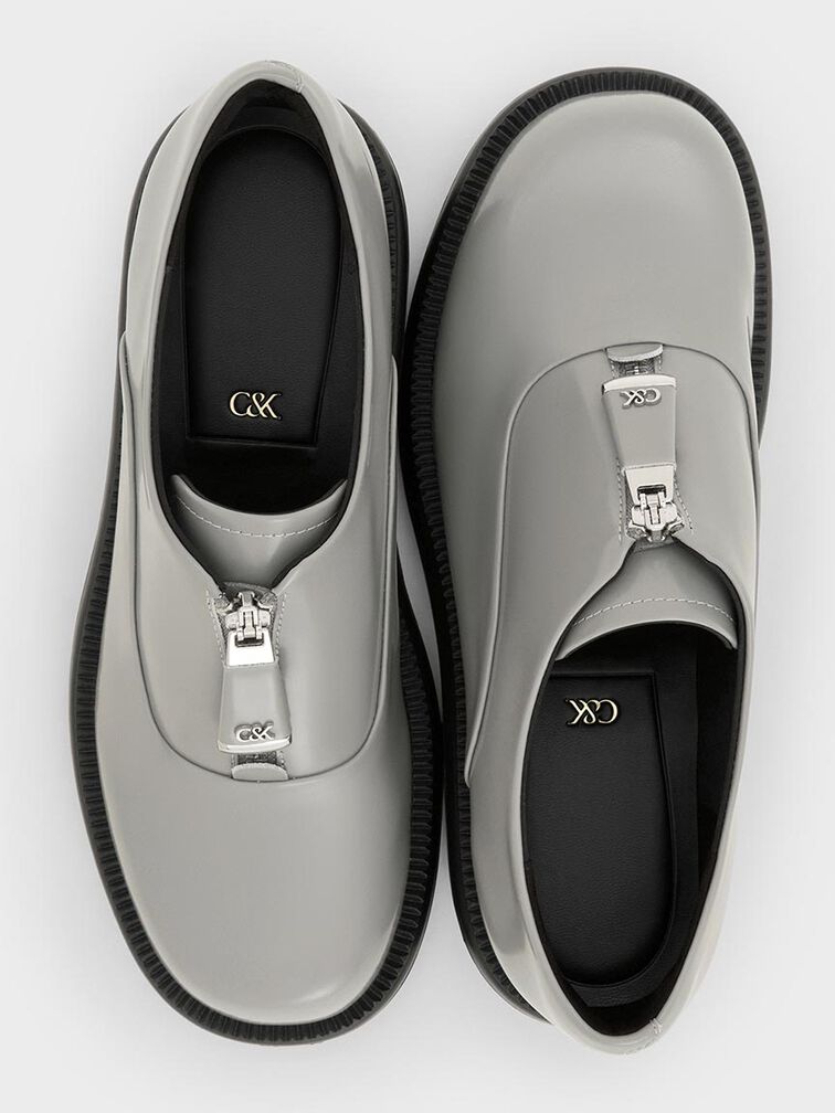 Nina Leather Zip-Up Loafers, Grey, hi-res