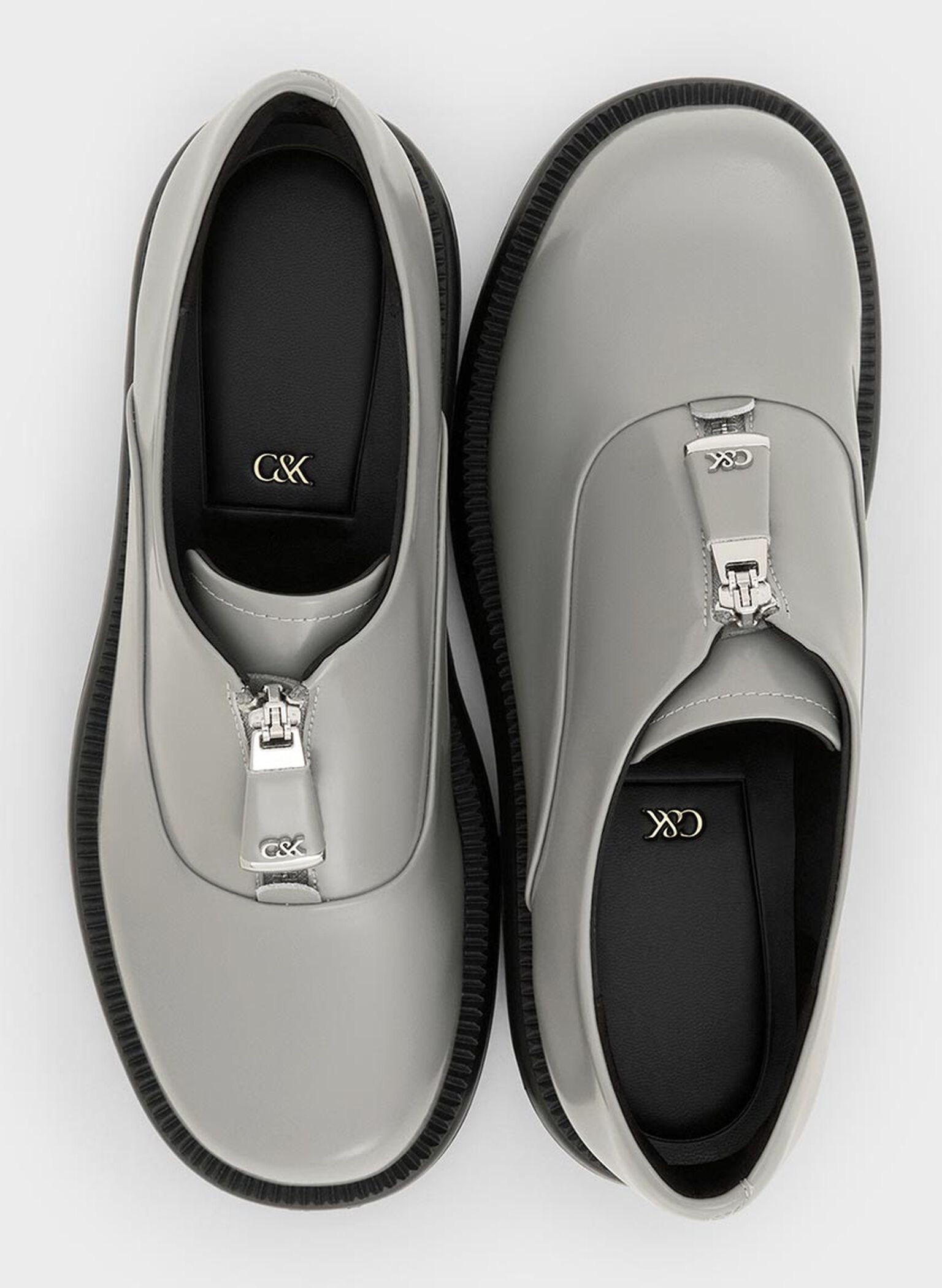 Nina Leather Zip-Up Loafers, Grey, hi-res