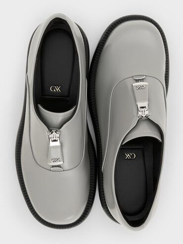 Nina Leather Zip-Up Loafers, Grey, hi-res