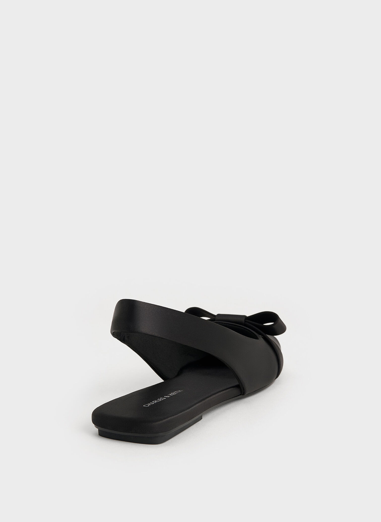 Satin Bow Slingback Ballet Flats, Black Textured, hi-res