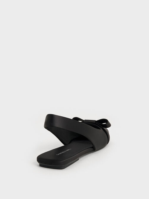 Satin Bow Slingback Ballet Flats, Black Textured, hi-res