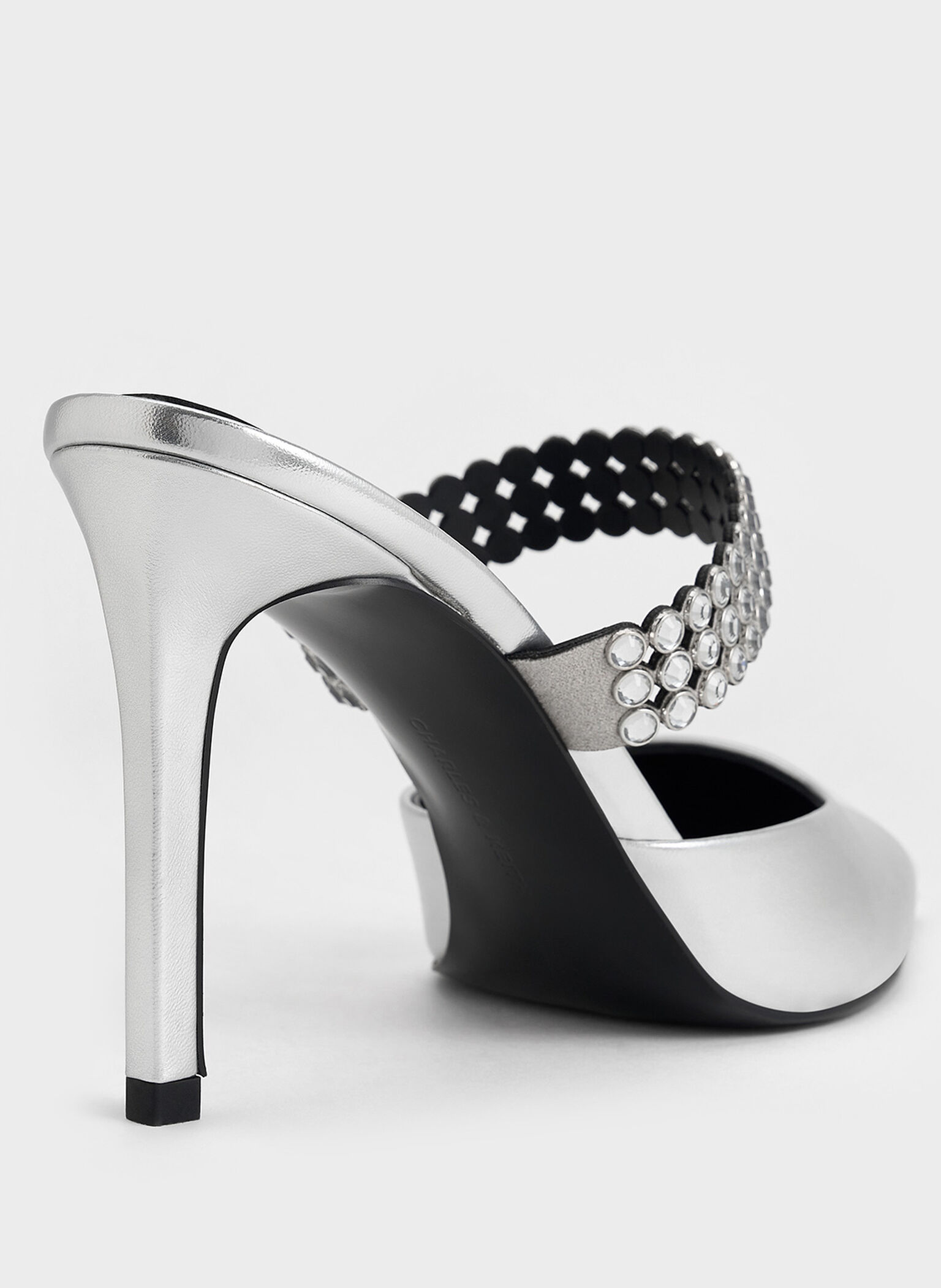 Patent Crystal-Embellished Heeled Mules, Silver, hi-res
