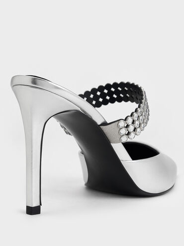 Patent Crystal-Embellished Heeled Mules, Silver, hi-res