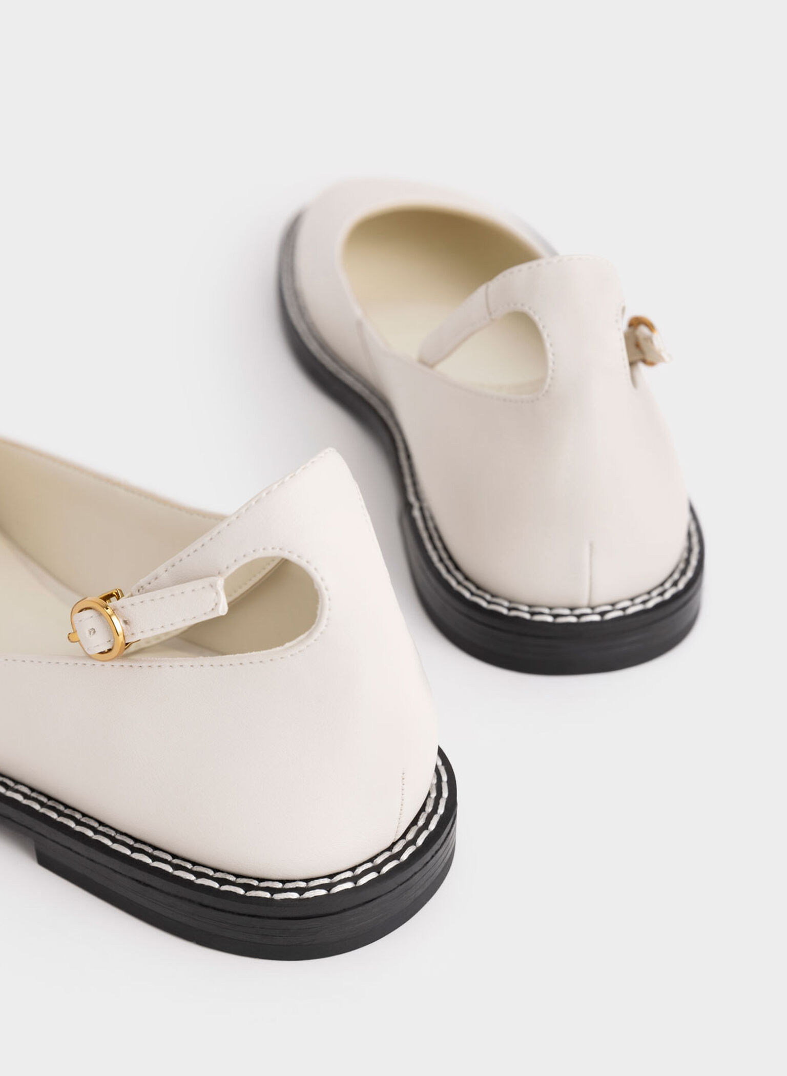 Stitch-Trim Ankle Strap Ballerinas, Chalk, hi-res