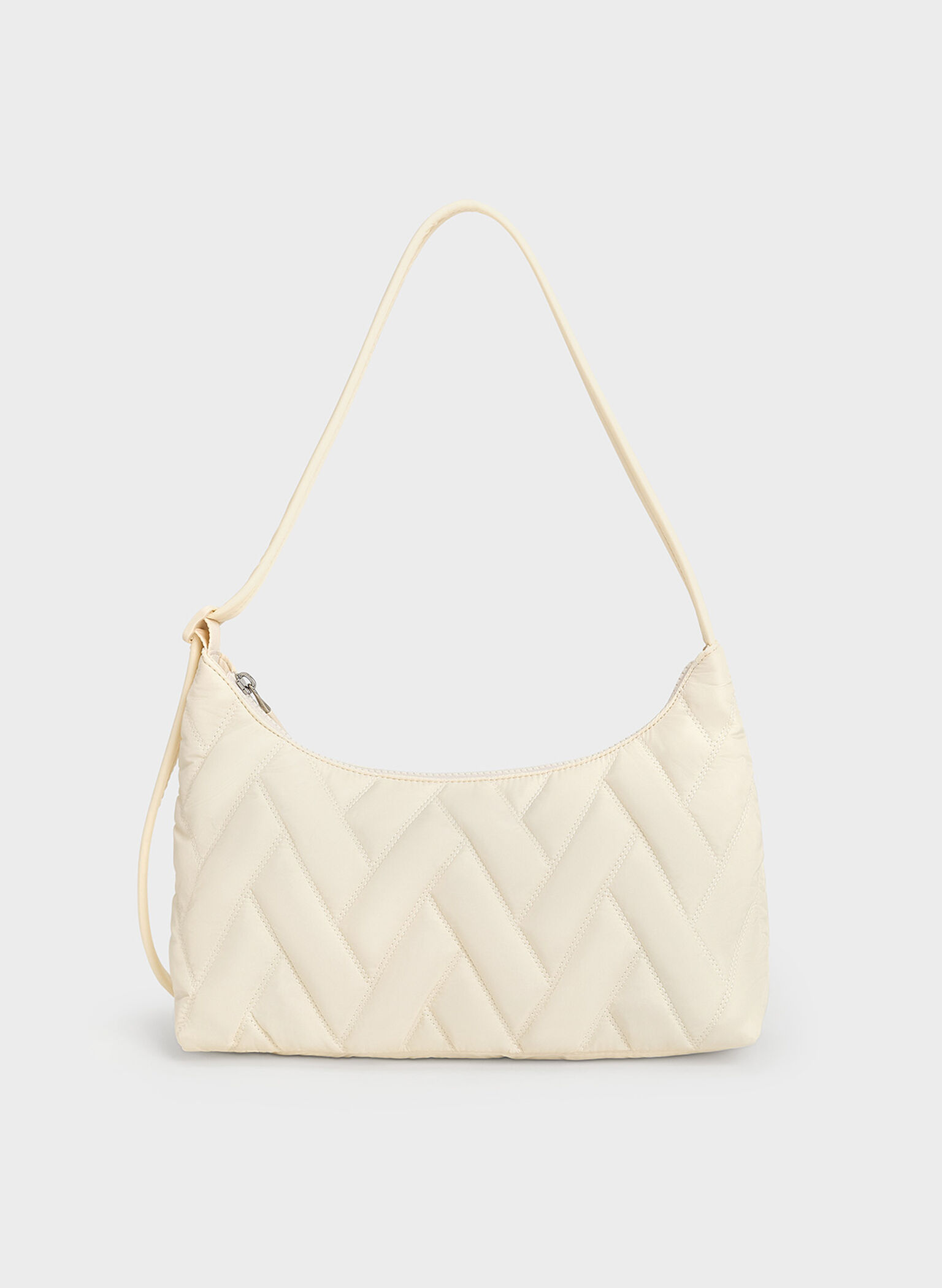 Nylon Chevron Shoulder Bag, Cream, hi-res