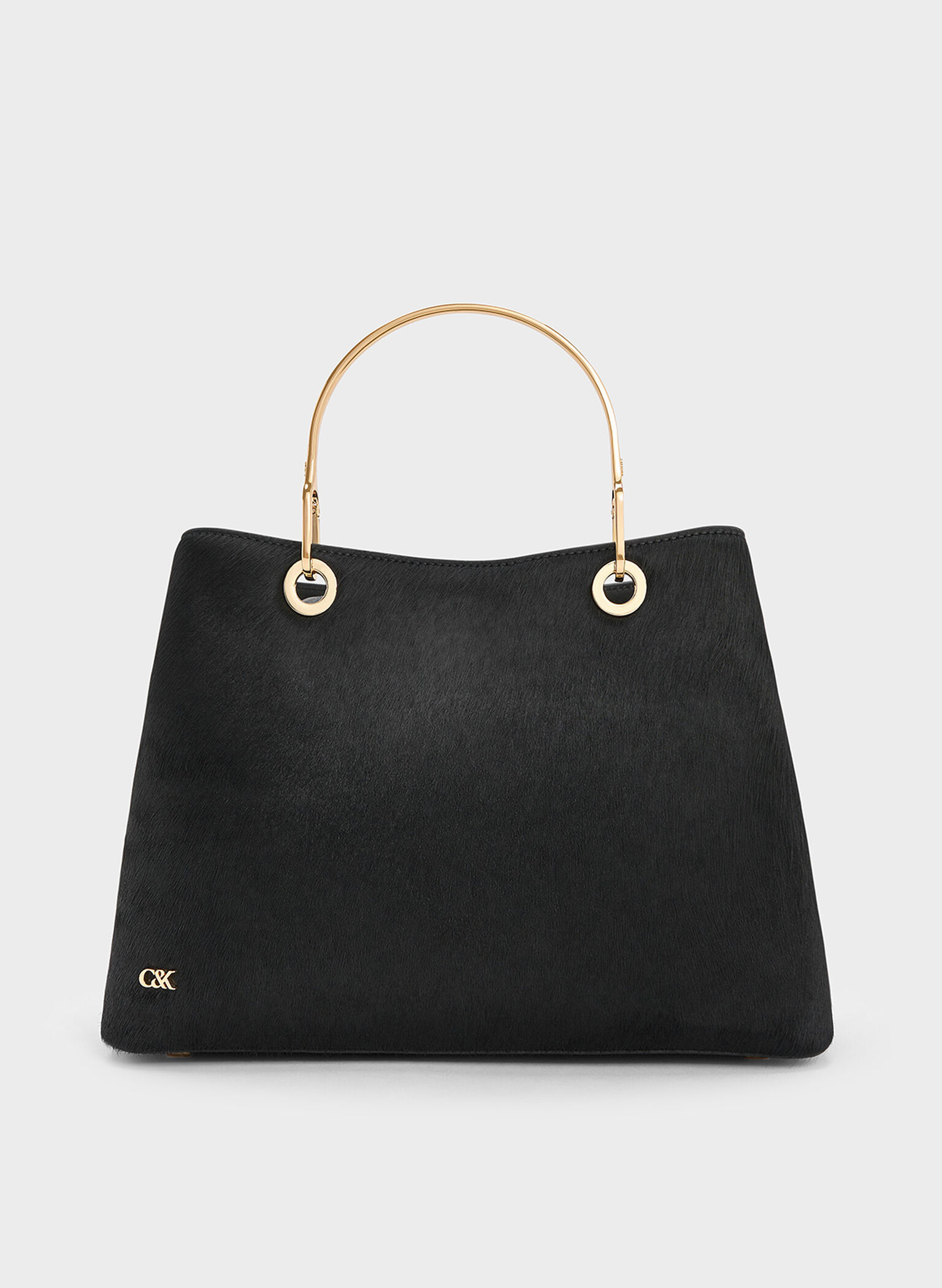 Pony Hair & Leather Ring-Handle Bag, Black, hi-res