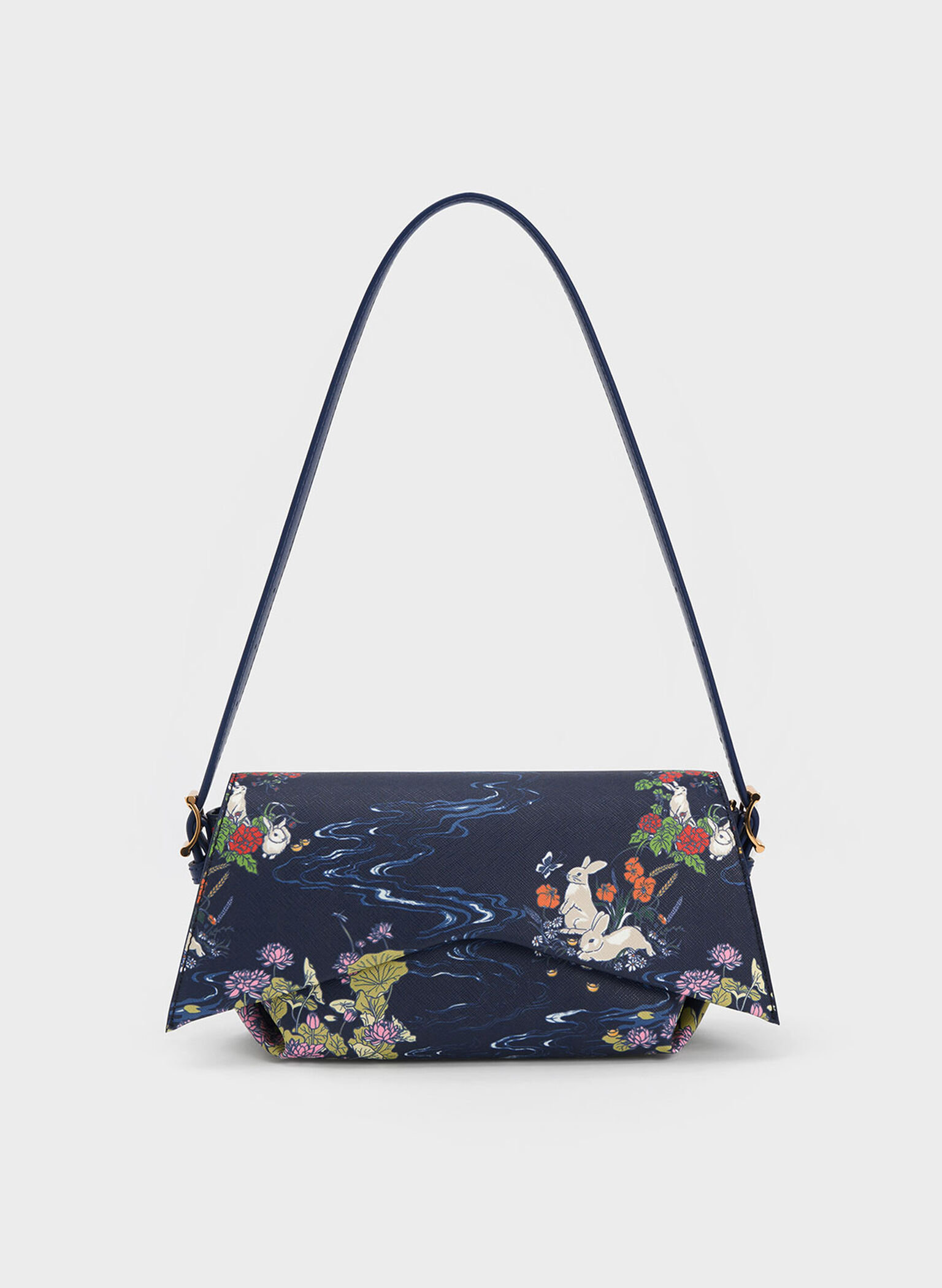 Rabbit Illustrated Geometric Bag, Navy, hi-res
