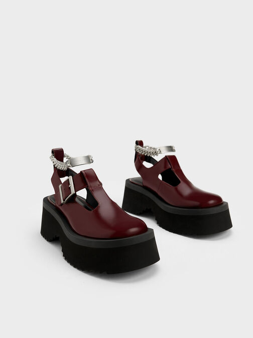 Chunky Chain Cut-Out Mary Janes, Maroon, hi-res