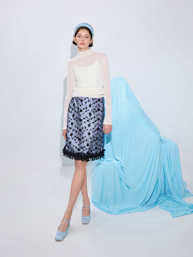 Satin Bow Slingback Mary Jane Pumps, Light Blue, hi-res