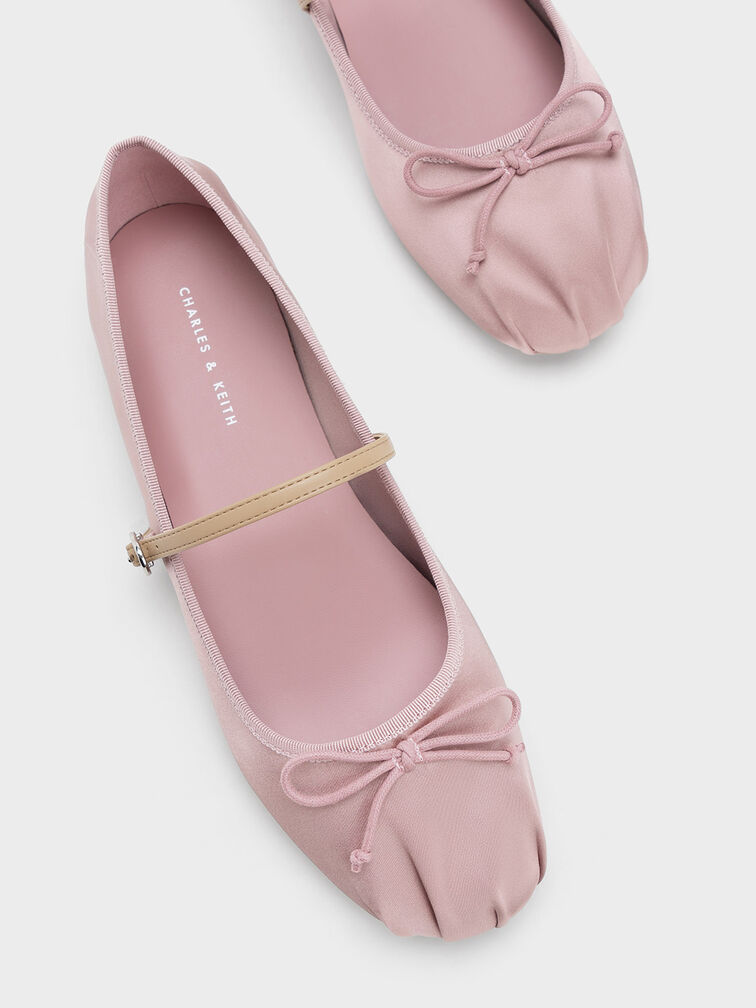 Emiko Satin Bow Mary Jane Flats, Pink, hi-res