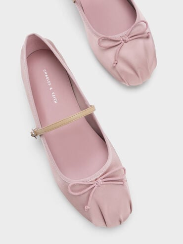 Emiko Satin Bow Mary Jane Flats, Pink, hi-res
